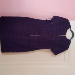 Calvin Klein black and purple houndstooth cap sleeve dress